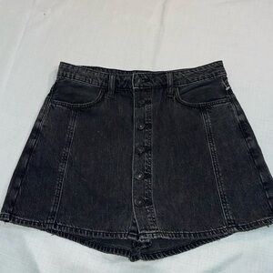 Black Denim Button-Front Skirt